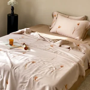 Pink Bed Sheets Pillowcases Queen King Floral Pattern Summer Quilt Cooling Comforter LYOCELL Filled Quilted Set