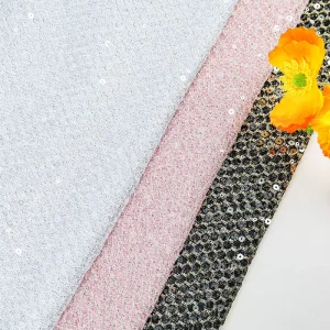 Pink Black White Bridal Stretch Sequin Brocade Knitted 100% Polyester Fabric By The Yard For Bikini Clothing