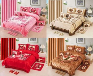 Pink Blanket for Winter Warm 12Pieces Raschel Winter 10kg Blanket with Curtains and Pillowcases and Carpet King Size