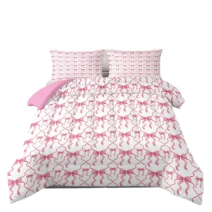Pink Bow Knot Comforter Sweet Girly Digital Print Customizable Quilt Pillowcase Three Piece Synthetic Fiber Feather Silk Cotton