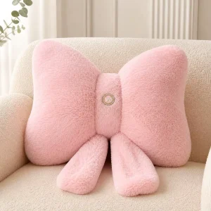 Pink Bow Shaped Pillow Soft Fluffy Decorative Cushion Cute Bow Throw Pillow for Sofa Bed Chair and Room Decor