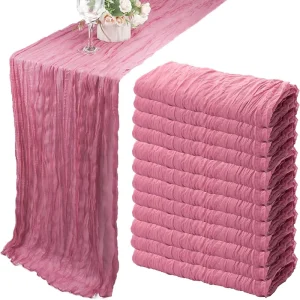 Pink Cheesecloth Table Runner 10ft Rustic Gauze Table Runner 38×120 Inches Boho Tablecloth for Wedding Bridal
