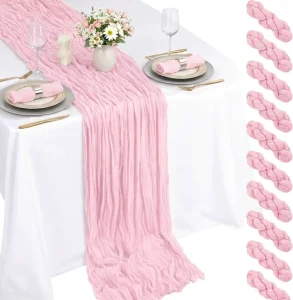 Pink Cheesecloth Table Runner 17X108 Inch Boho Gauze Table Runner for Rustic Romantic Wedding Baby Shower Table Decoration