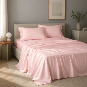 Pink Color Bamboo Lyocell Double Size Bed Sheet Set