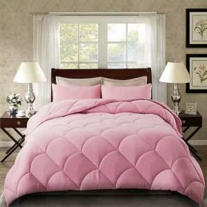 Pink Comforter Set with 2 Pillow Shams 3 Piece Quilted All Season Bedding Lightweight Alternative to Traditional Comforter