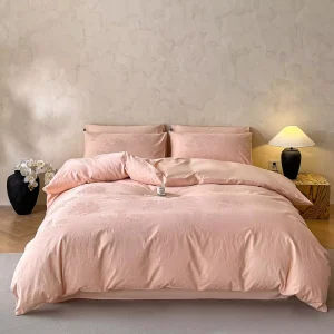Pink Eco-Friendly Organic Pure Cotton Jacquard Comforter Set 4-Piece Wedding Bedding European Style 300tc Thread Count