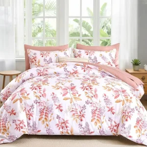 Pink Floral Comforter Set 7 Piece Bed in a Bag Printed Designs Comforter Set for All Season Bedding Set