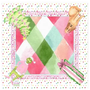Pink Green Watercolor Christmas American Mahjong Table Mat Non-Slip Noise Reduction Square Cover Cartoon Theme OEM