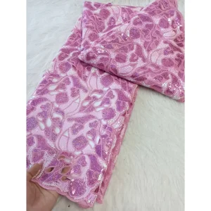 Pink Guipure Cord Lace Fabric with Sequins Embroidery for Wedding and Home Textile Girls’ Apparel Accessories
