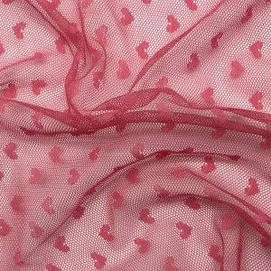 Pink Heart Jacquard Polyester Tulle Fabric Textured Love Dot Mesh for Women’s Dresses Tutu Skirts & Valentine Party Decor