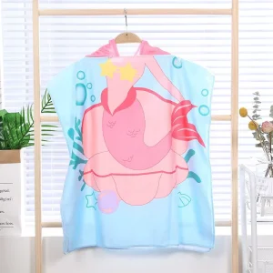 Pink Mermaid Hooded Towel for 1-6 Years Toddler Kid Girls Beach Pool Bath Swim Coverups Poncho Cape Beach Towels