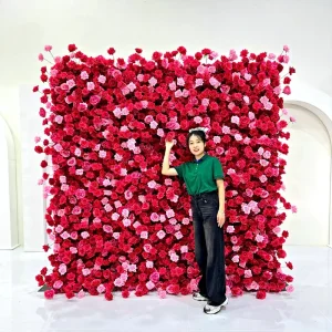 Pink Orchid Peony Rustic Roll up Fabric Artificial Silk Flower Wall Backdrop Panel Decoration for Wedding Decoration