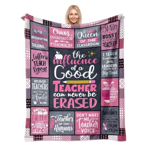 Pink Plaid Teacher Gift Flannel Blanket Custom Printed Soft Cozy Fleece Throw Blankets Teacher’s Day Appreciation Gift