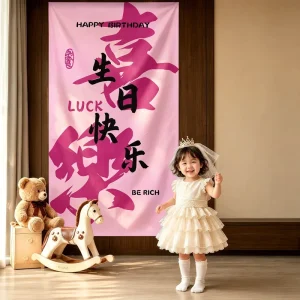 Pink Polyester Fabricprincess Birthday Decorations Backdrop Tapestries Girl Birthday Party Supplies Background Decor