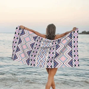 Pink Purple Polyester Microfiber Novelty Pattern Beach Towel Quick Dry Sand Free Lightweight Oversized for Beach Pool Use