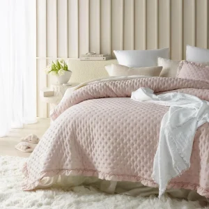 Pink Ruffle Embroidered 100% Poly Breathable Cozy Modern Bedspread Blanket for Bed Sofa