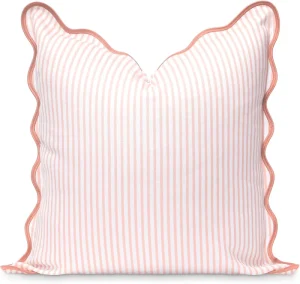 Pink Scalloped Lumbar Pillow Cover Indoor Outdoor Throw Pillow Cover Green Print Stripes Cushion Covers with Piping