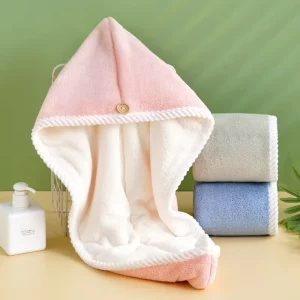 Pink Sustainable Hair Towel Quick Drying Soft Turban Waffle Microfiber Dry Hair Towel for Women