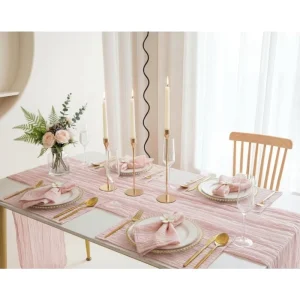 Pink Table Decoration Set Pink Polyester Placemats Set & Pink Table Runner Flower Napkin Rings