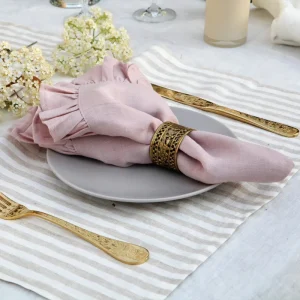 Pink Trim Linen Napkins High Quality Durable Reusable Modern Pink Trim Square Linen Napkin for Wedding and Restaurants