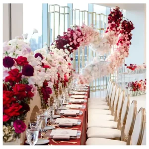 Pink White Artificial Flower Table Runner Rose Hydrangeas Wedding Runner