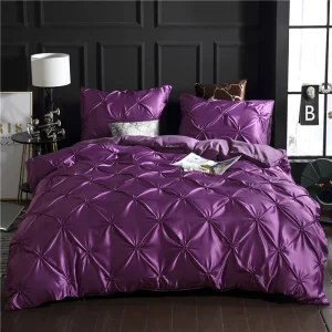 Pintuck Duvet Cover Set 3PC Luxury Silky Polyester Dark Bed Cover Queen King Size Solid Tuffed Pinch Pleat Bedding Set Comforter