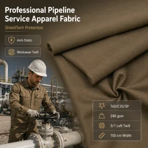 Pipeline Service Apparel Fabric 240gsm Anti Static Polyester Cotton Twill Textile for Durable Industrial Workwear Uniforms