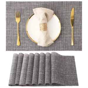 Place Mats 450x300mm Table Mats PVC Washable Woven Placemat Dark Gray