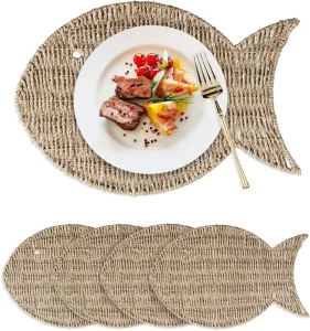 Place Mats Seagrass Natural Set of 4 Hand-Woven Spring Place Mats Braided Heat Resistant Table Coaster for Home