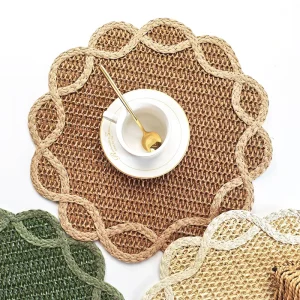Place mat Flower Design Table Mats 38cm Diameter Placemat Non Slip Table Mat Brown Beige Color Options