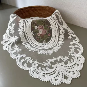 Placemat 12x16in Lace Oval Embroidered Retro Table Mats White French Crochet Doilies Coasters Cup Mat for Home Wedding