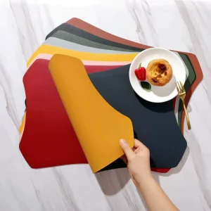 Placemat 44x30cm PU Leather Anti Slip Table Mat Dual Sided Waterproof Flatware Place Pad for Dining Room