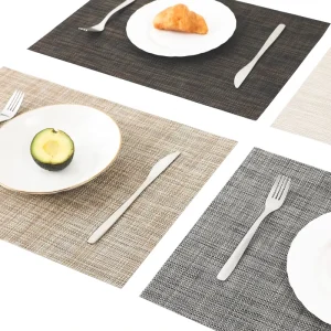 Placemat Heat Resistant Non-Slip Placemats for Dining Table Washable Durable Vinyl Woven Place Mat PVC Table Mats Sets