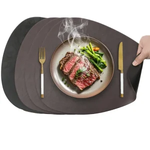 Placemat Triangular Horseshoe Shape Non Slip Heat Insulation Table Placemat Waterproof Leather Placemats for Restaurant