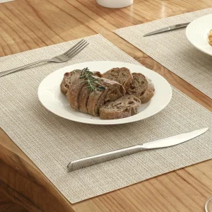 Placemats Beige Heat Resistant Non Slip Washable Woven Vinyl Outdoor