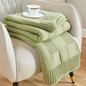 Plaid Jacquard Knitted Sofa Bed Throw Blanket Super Soft Comfortable Acrylic Cable Knit AC Throw Blanket