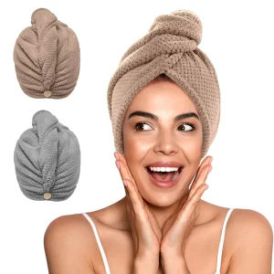 Plaid Modern Microfiber Fluffy Wrap Hair Dryer Quick Dry Towel with Adjustable Rapid Drying Feature for Home & Hotel Use