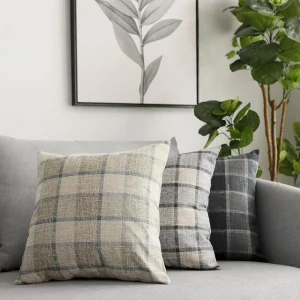 Plaid Modern Pilling-Resistant Square Throw Pillow Case Cotton Linen Cushion Covers Hidden Zipper