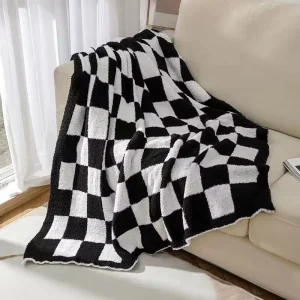 Plaid Pattern Cloud Knit Throw Blanket Multicolor Fluffy Warm Knitted Fleece Blankets for Winter