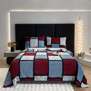 Plaid Printed Striped Knitted Flannel Fleece Four Seasons Warm Fluffy Throw Blanket Set