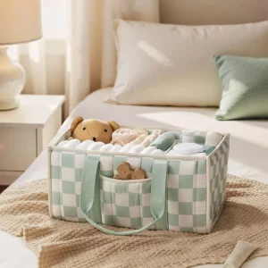 Plaid Quilted Diaper Caddy Organizer Quilted Diaper Bag Baby Shower Gift Bag Changing Pad Organizer