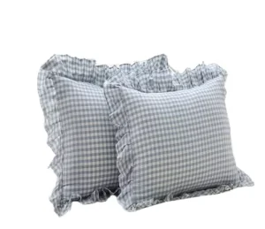 Plaid Square Gingham Throw Pillowcases Ruffles 18×18 Inches 2 Pieces Washed Cotton Breathable Zipper Pillow Covers Blue White