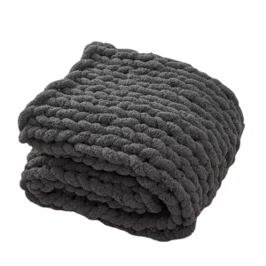 Plain Chenille Eco-Friendly Handmade Chunky Knit Throw Blanket for Couch Sofa Bed