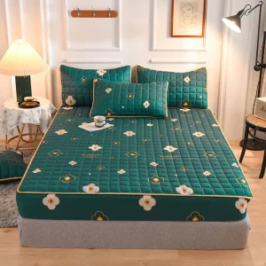 Plain Color Mattress Protective Cover Quilted Bed Sheet Set with Fixed Bedspread Coverlet for Fitting Bed Mat