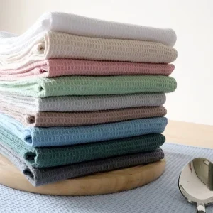 Plain Color Waffle Weave Cotton Tea Towel Soft Absorbent Quick Drying Kitchen Dishcloth Cleaning Towel for Home Use
