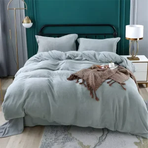 Plain Colour Grey Coral Velvet Soft Warm Recycled Polyester Bedding Set for Adults Kids