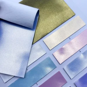 Plain Design Holographic Mirror Reflective Color Changing TPU Surface Artificial Leather Fabric for Making Shoe Bag Garment
