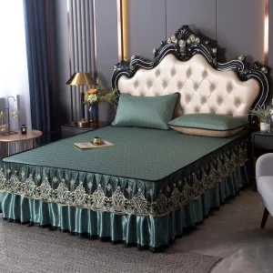 Plain Dyed Chinese Style Ruffled Lace Hem Edge Summer Cooling Thai Latex Filling High Density Polyester 300tc Bed Skirt