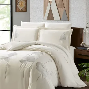 Plain Embroidery 100% Cotton 3 Pieces Duvet Cover Set King Queen Hotel White Satin OEM ODM for Hotels and Spas