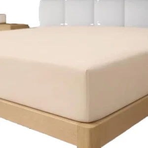 Plain Fitted Sheet 140x190cm Polyester for 33cm Mattresses Beige
